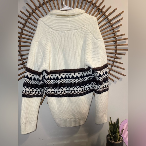 Forever 21 Men’s Cream and Black Shawl Collar Cardigan Canincore Après-Ski M - Picture 13 of 13